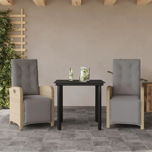 Gossi set bistro cu perne, 3 piese, bej, poliratan