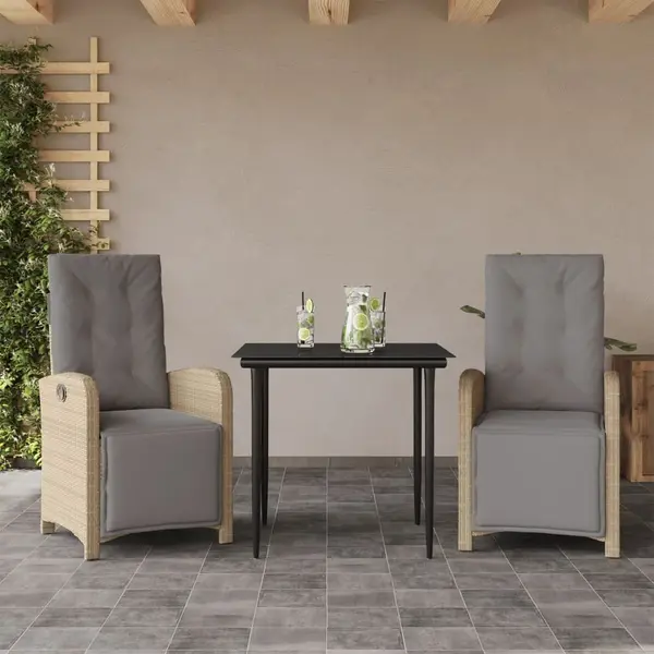 Gossi set bistro cu perne, 3 piese, bej, poliratan
