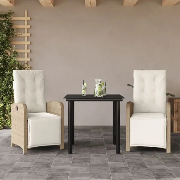 Gossi set bistro cu perne, 3 piese, bej, poliratan
