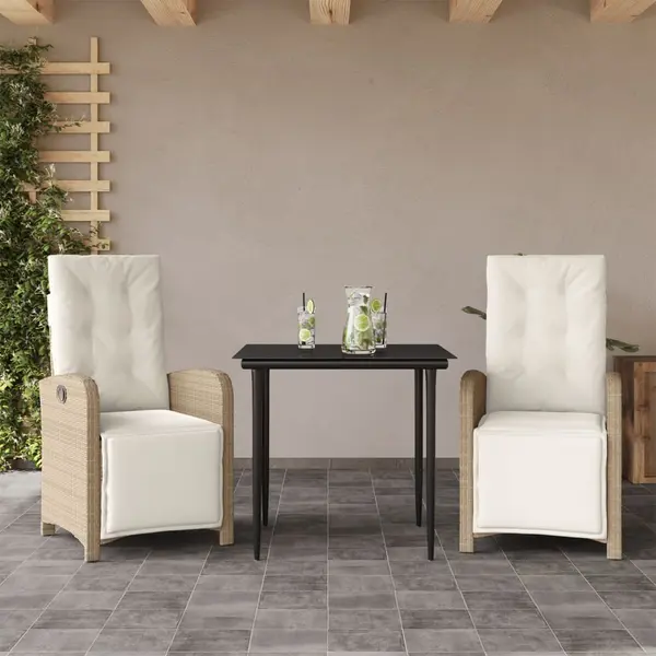 Gossi set bistro cu perne, 3 piese, bej, poliratan