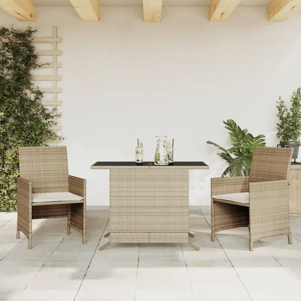 Gossi set bistro cu perne, 3 piese, bej, poliratan