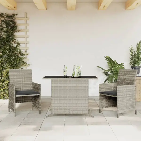 Gossi set bistro cu perne, 3 piese, gri deschis, poliratan