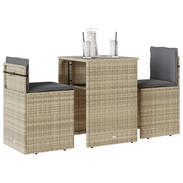 Gossi set bistro cu perne, 3 piese, gri deschis, poliratan