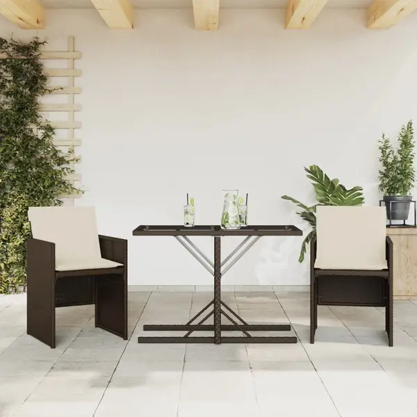 Gossi set bistro cu perne, 3 piese, maro, poliratan