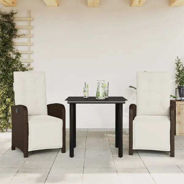 Gossi set bistro cu perne, 3 piese, maro, poliratan