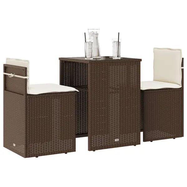Gossi set bistro cu perne, 3 piese, maro, poliratan