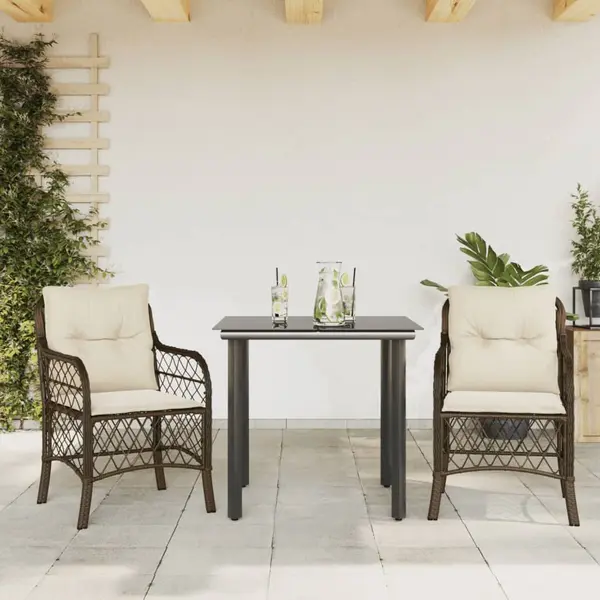 Gossi set bistro cu perne, 3 piese, maro, poliratan