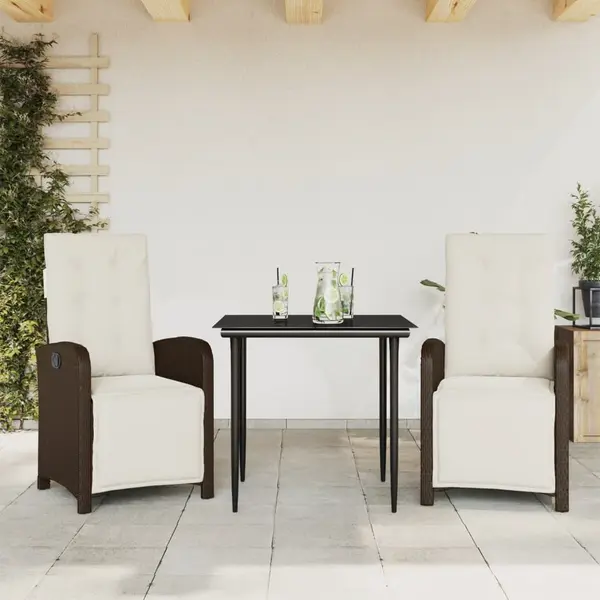 Gossi set bistro cu perne, 3 piese, maro, poliratan