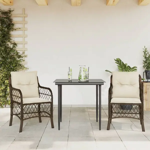 Gossi set bistro cu perne, 3 piese, maro, poliratan