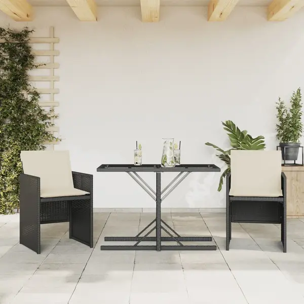 Gossi set bistro cu perne, 3 piese, negru, poliratan