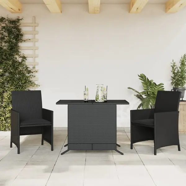 Gossi set bistro cu perne, 3 piese, negru, poliratan