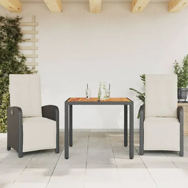 Gossi set bistro cu perne, 3 piese, negru, poliratan
