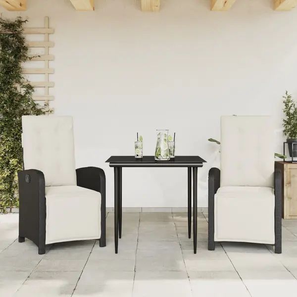 Gossi set bistro cu perne, 3 piese, negru, poliratan