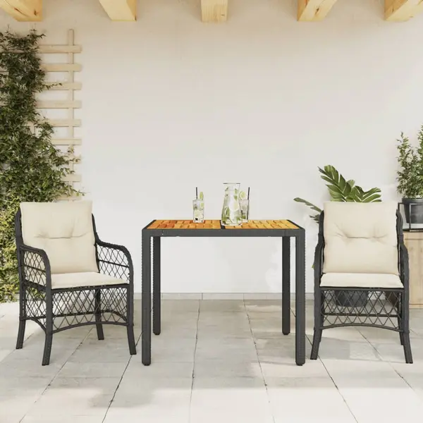 Gossi set bistro cu perne, 3 piese, negru, poliratan