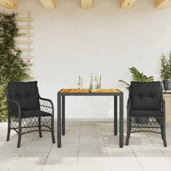 Gossi set bistro cu perne, 3 piese, negru, poliratan