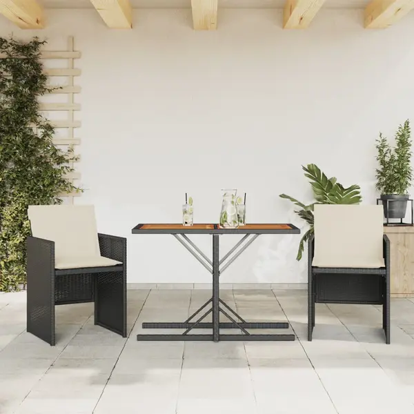 Gossi set bistro cu perne, 3 piese, negru, poliratan