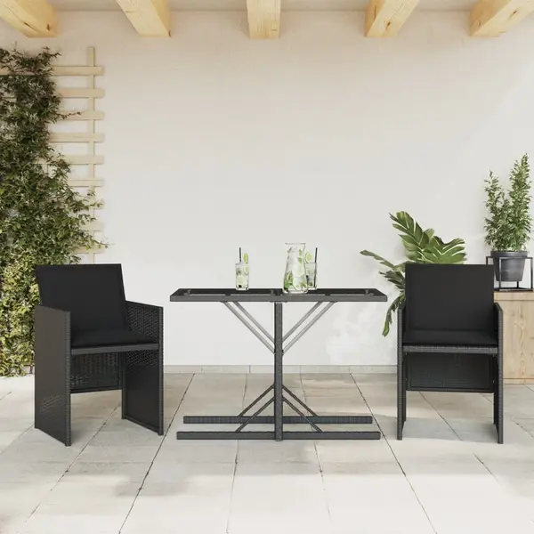 Gossi set bistro cu perne, 3 piese, negru, poliratan