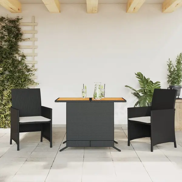 Gossi set bistro cu perne, 3 piese, negru, poliratan