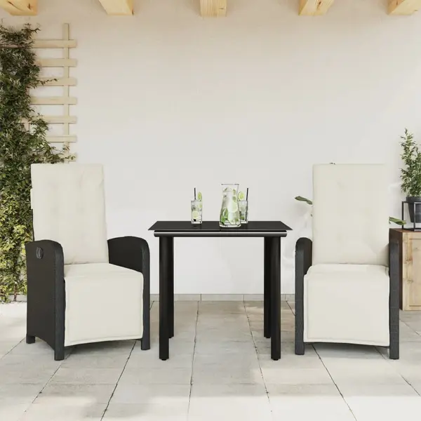 Gossi set bistro cu perne, 3 piese, negru, poliratan