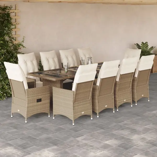 Gossi set bistro de gradina, 11 piese, cu perne, bej, poliratan