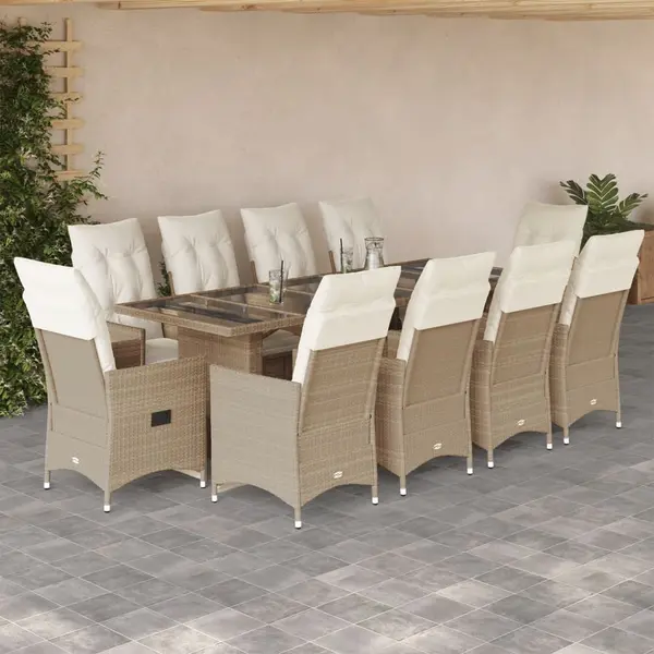 Gossi set bistro de gradina, 11 piese, cu perne, bej, poliratan