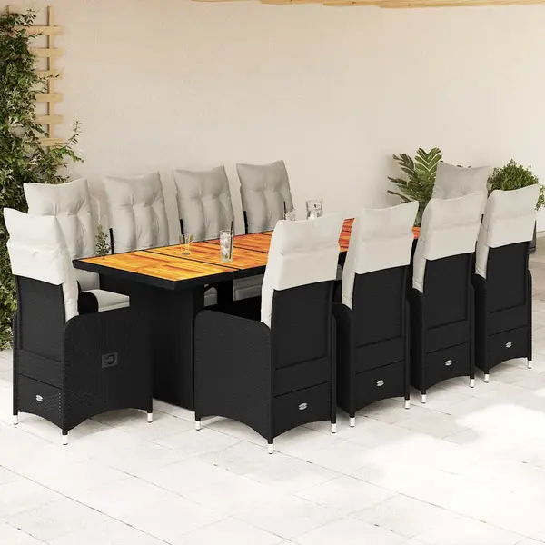 Gossi set bistro de gradina, 11 piese, cu perne, negru, poliratan