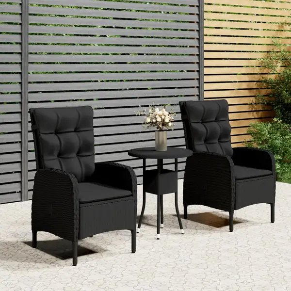 Gossi set bistro de gradina, 3 piese, negru, poliratan
