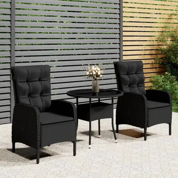 Gossi set bistro de gradina, 3 piese, negru, poliratan