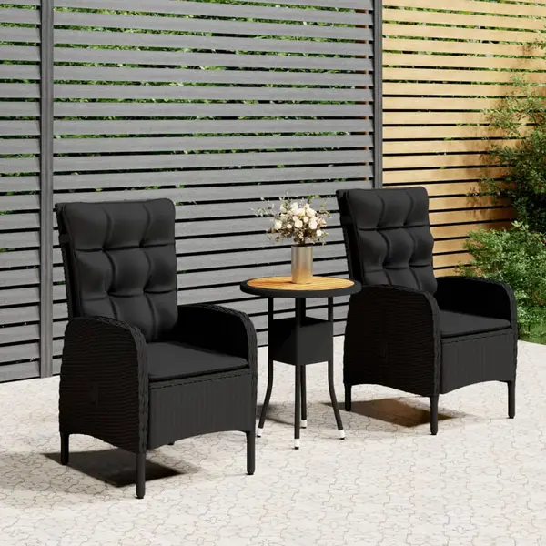 Gossi set bistro de gradina, 3 piese, negru, poliratan