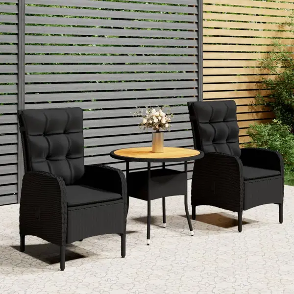 Gossi set bistro de gradina, 3 piese, negru, poliratan