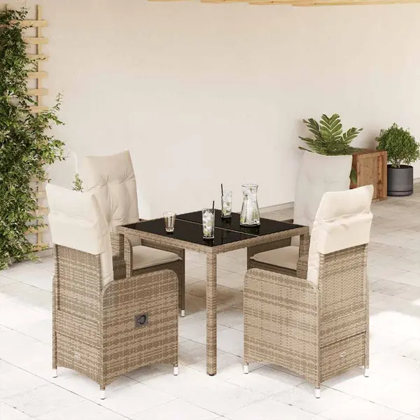 Gossi set bistro de gradina, 5 piese, cu perne, bej, poliratan