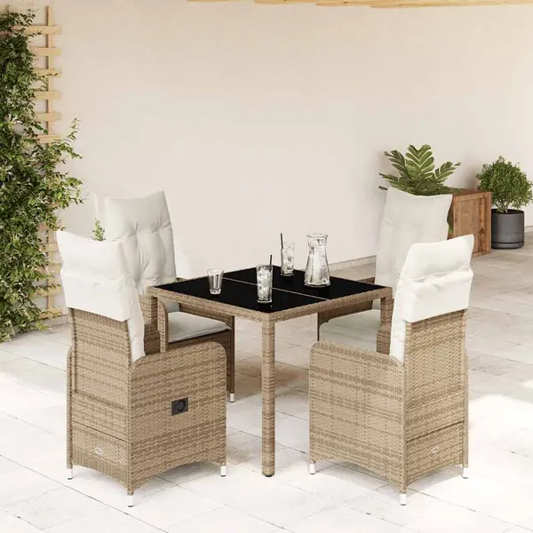 Gossi set bistro de gradina, 5 piese, cu perne, bej, poliratan