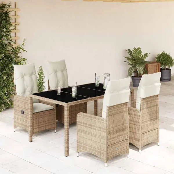 Gossi set bistro de gradina, 5 piese, cu perne, bej, poliratan