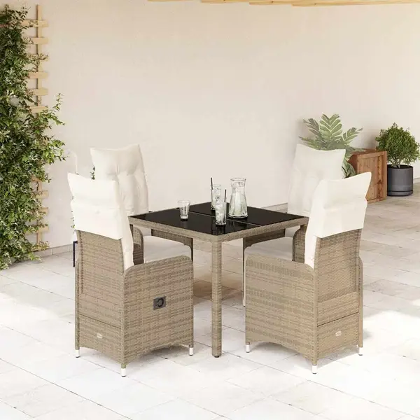 Gossi set bistro de gradina, 5 piese, cu perne, maro, poliratan