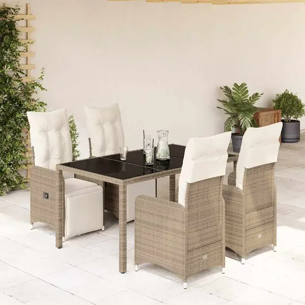 Gossi set bistro de gradina, 5 piese, cu perne, maro, poliratan