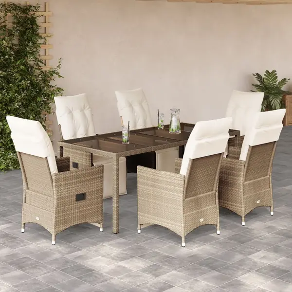 Gossi set bistro de gradina, 7 piese, cu perne, bej, poliratan