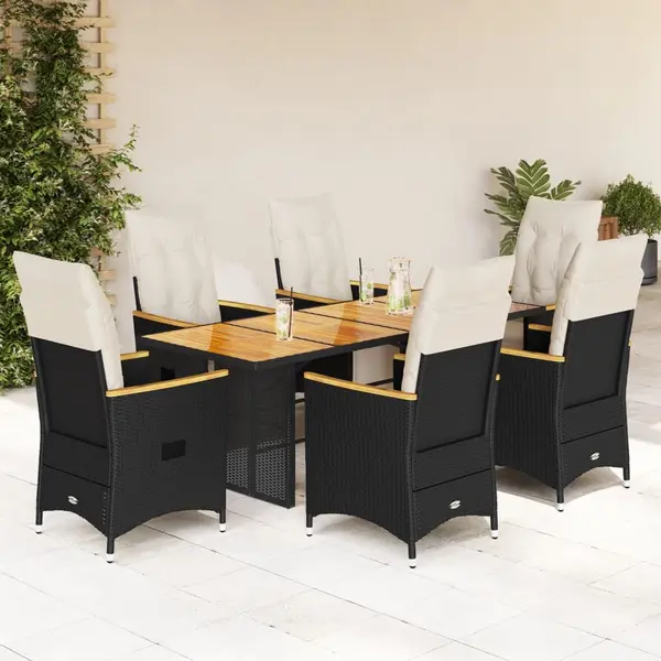 Gossi set bistro de gradina, 7 piese, cu perne, negru, poliratan