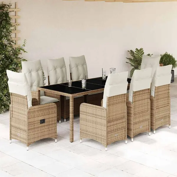 Gossi set bistro de gradina, 9 piese, cu perne, bej, poliratan