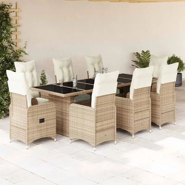 Gossi set bistro de gradina, 9 piese, cu perne, bej, poliratan