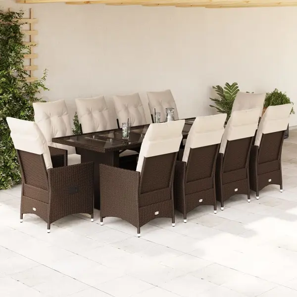 Gossi set bistro de gradina cu perne, 11 piese, maro, poliratan
