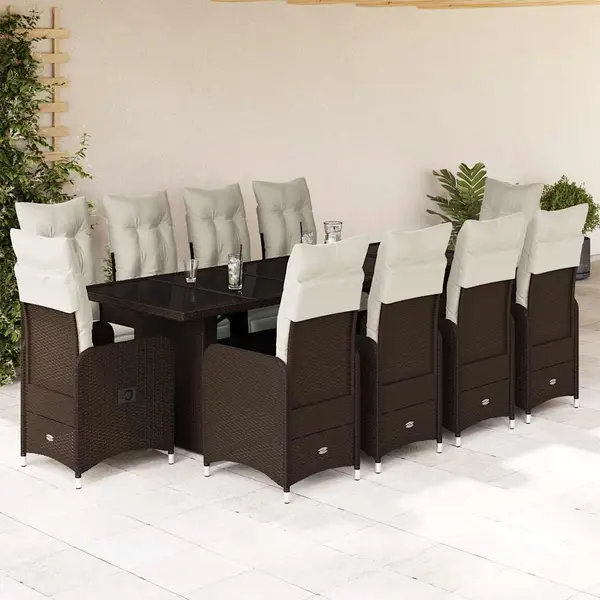 Gossi set bistro de gradina cu perne, 11 piese, maro, poliratan