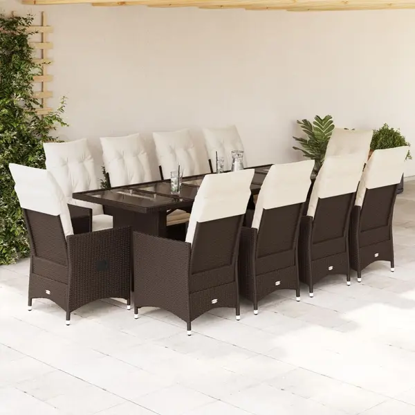 Gossi set bistro de gradina cu perne, 11 piese, maro, poliratan