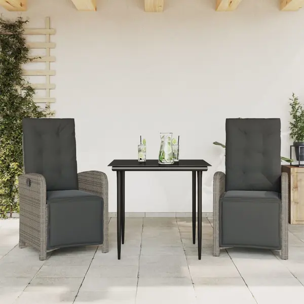 Gossi set bistro de gradina cu perne, 3 piese, gri, poliratan