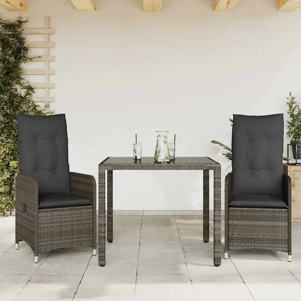 Gossi set bistro de gradina cu perne, 3 piese, gri, poliratan