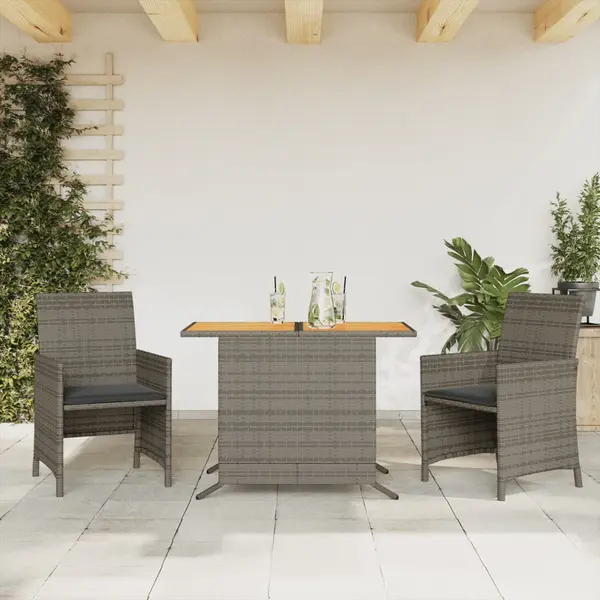 Gossi set bistro de gradina cu perne, 3 piese, gri, poliratan