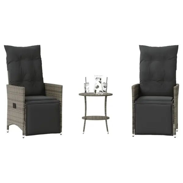 Gossi set bistro de gradina cu perne, 3 piese, gri, poliratan