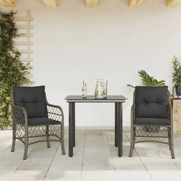 Gossi set bistro de gradina cu perne, 3 piese, gri, poliratan
