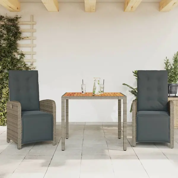 Gossi set bistro de gradina cu perne, 3 piese, gri, poliratan