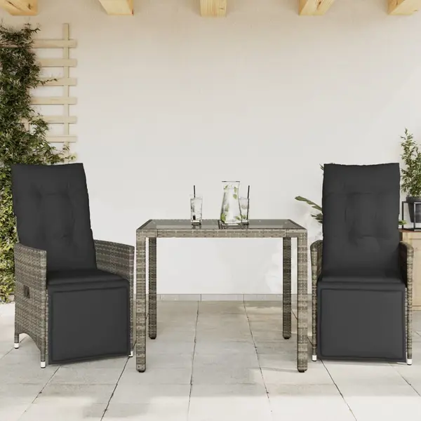 Gossi set bistro de gradina cu perne, 3 piese, gri, poliratan
