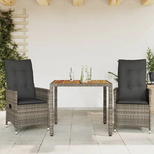 Gossi set bistro de gradina cu perne, 3 piese, gri, poliratan